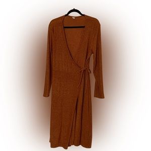 Old Navy Wrap Sweater Dress, warm brown specked Size Xl, Long-Sleeves Mid-length